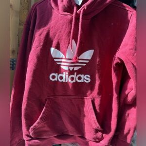 Adidas Burgundy Hoodie with White Logo.